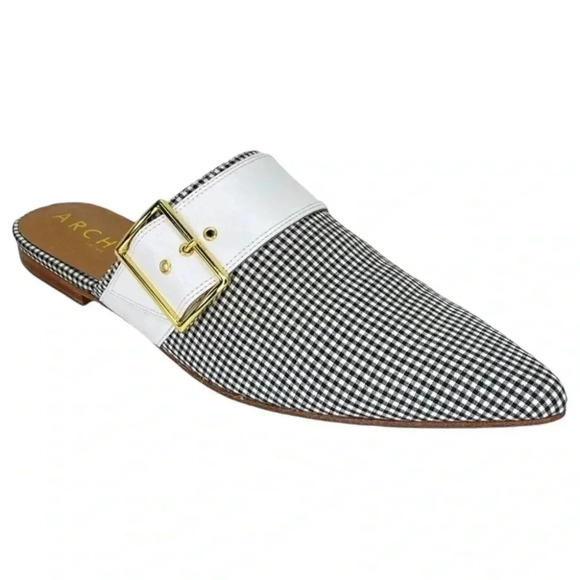 Archive Shoes - Archive Bond Gingham Checkered Fabric Womens Flat Mules Size 7.5M